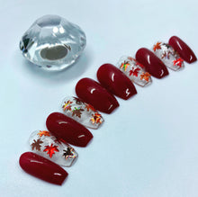 Load image into Gallery viewer, Dark Red Leaf Nail Set
