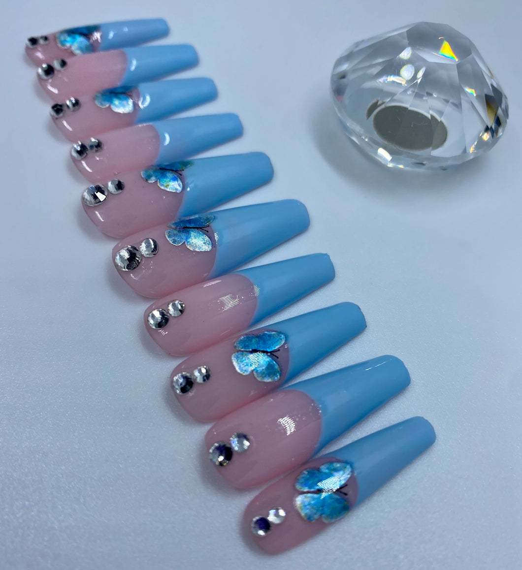 Blue Butterfly French Tips