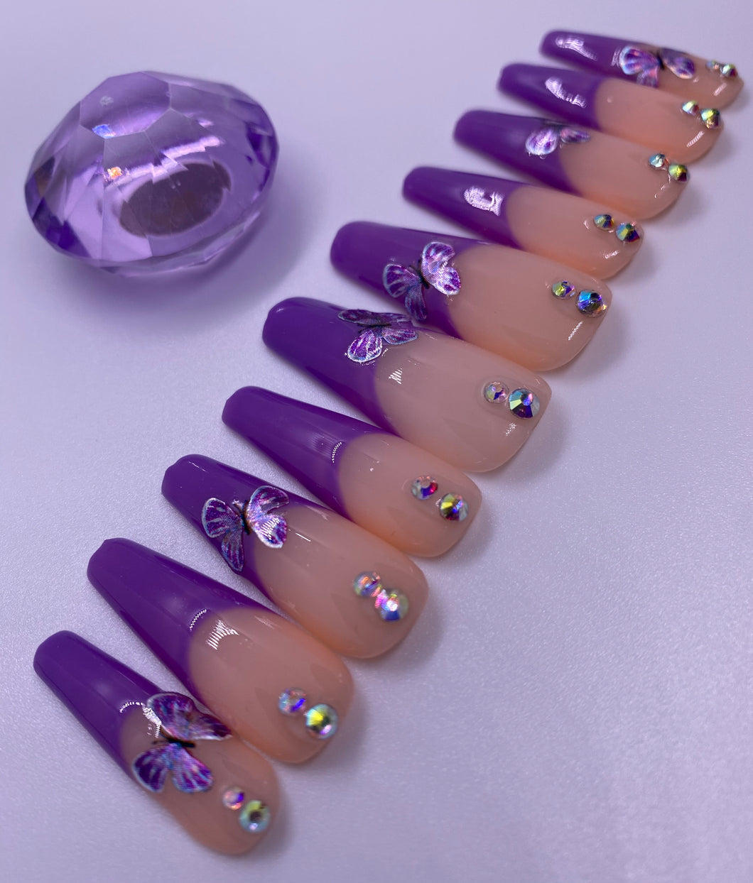 Purple Butterfly French Tips