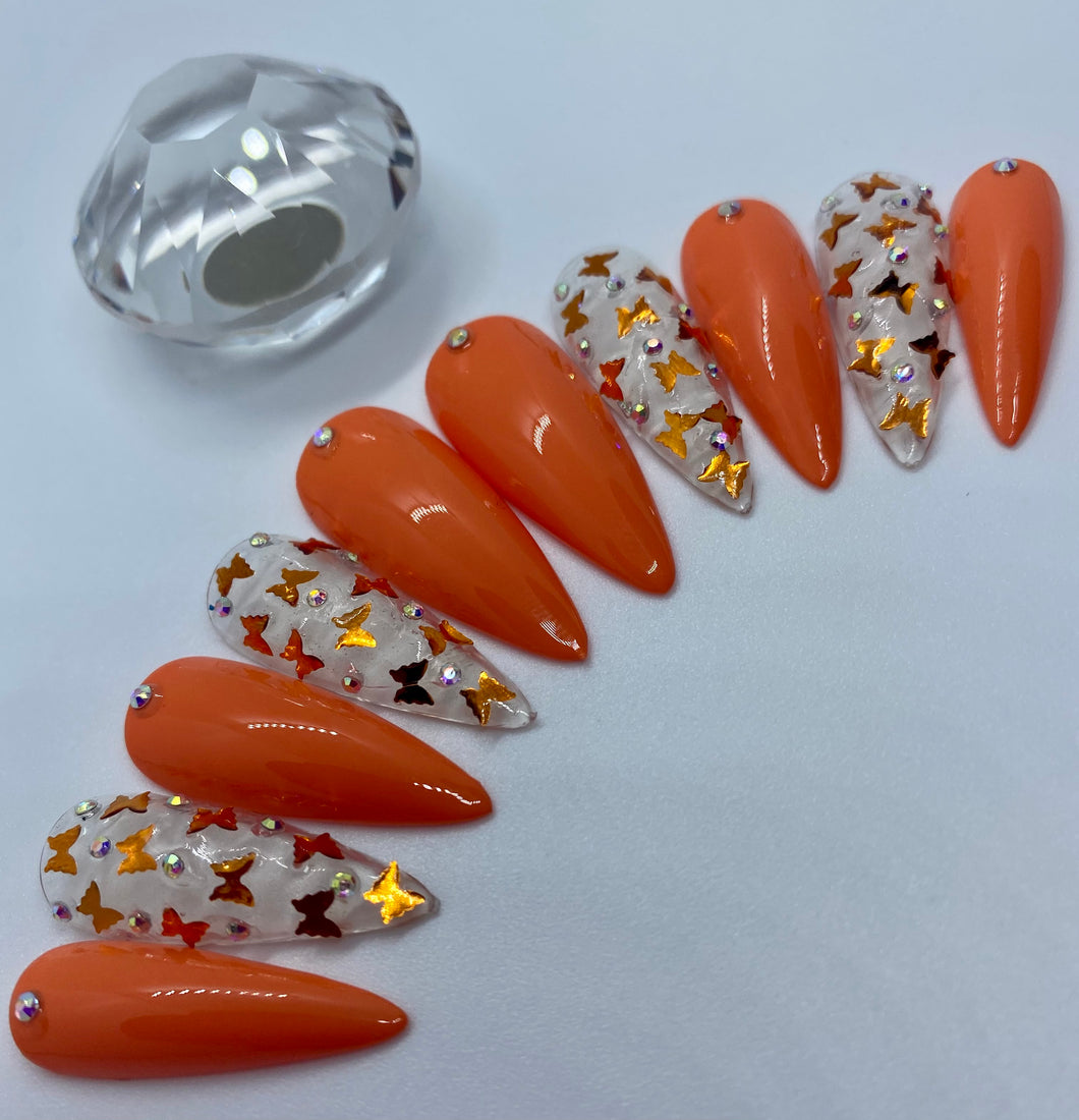 Orange Butterfly Nail Set