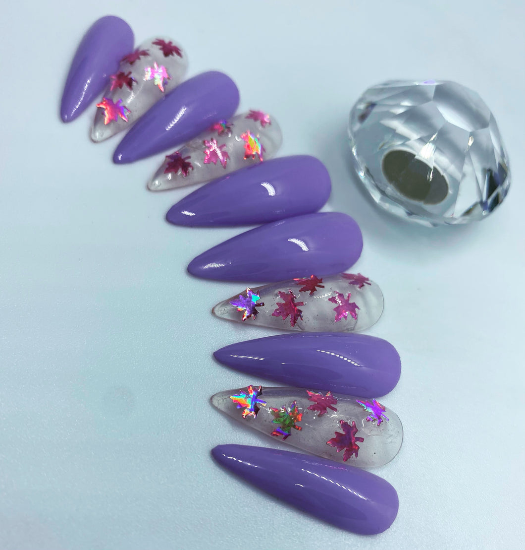Light Purple Leaf Nail Set