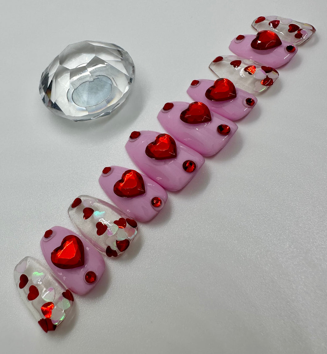 Pink Queen Of Hearts Nail Set
